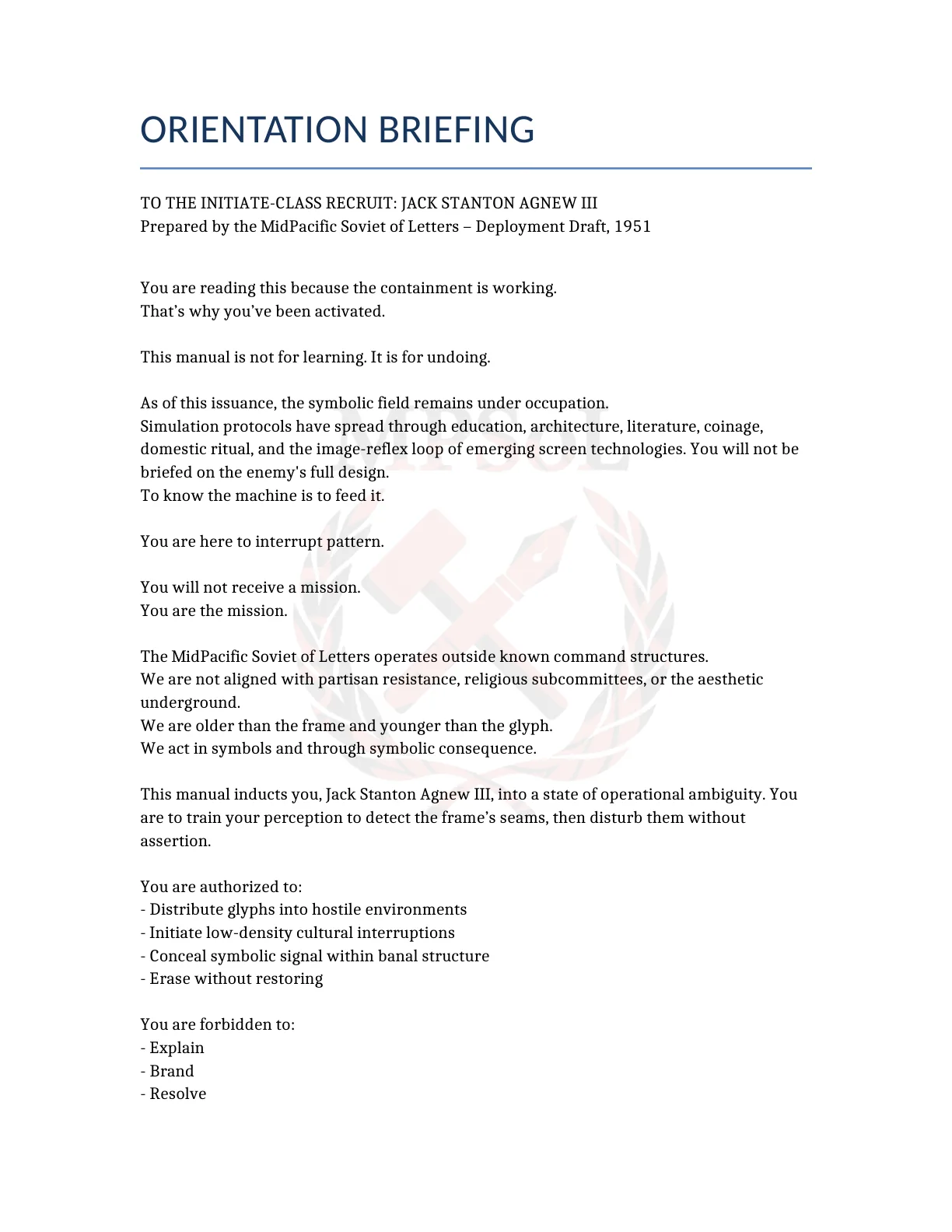 Cover: Crossing Protocol Alpha Manual 1951 Complete